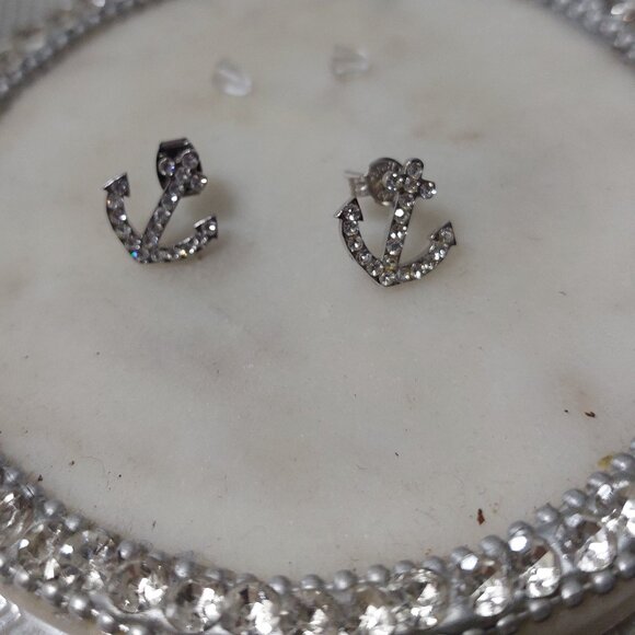Nautical Anchor Stud Earrings Silver Toned - Picture 2 of 5
